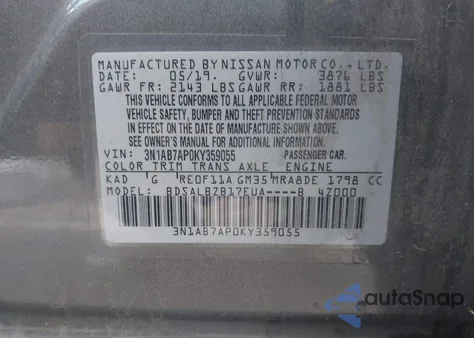 2019 Nissan Sentra S from USA, damaged, VIN 3N1AB7AP0KY359055